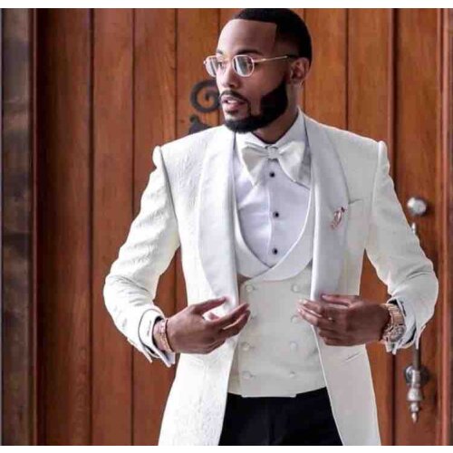 Customize White Paisley Groom Tuxedos Peak Lapel Mens Wedding Prom Party Business Suits 3 Piece (Jacket+Pants+Vest+Tie) NO:50
