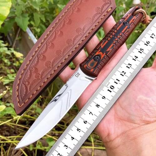 Free shipping Handmade D2 steel Hunting Knife G10 handle Camping Survival Knife Fixed Blade Tactical Knife