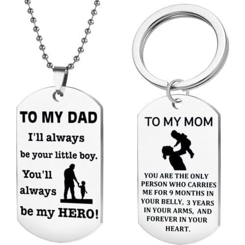 TO MY MOM DAD Stainless Steel Pendant Keychain Engrave Letter Heart Love Dog Tag Keychain Fathers Day Gifts Jewelry подвеска
