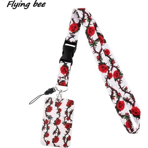 Flyingbee X1726 Thorny Rose Fashion Buckle Lanyard Card Holder Child Hanging Neck Phone Lanyard Badge Subway Access Card Holder
