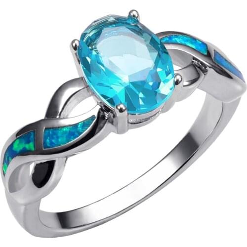 Simulated Aquamarine With Blue Fire Opal 925 Sterling Silver Ring Beautiful Jewelry Size 6 7 8 9 10