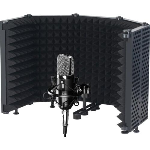Microphone Isolation Shield 5-Panel Wind Screen for Recording Studio Foldable High-Density Absorbing Sponge