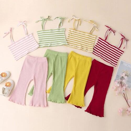 Newborn Infant Baby Girls Summer 3Pcs Tops+Pants Clothing Sleeveless Suspender Clothes Overalls Casual Outfit Clothes Set