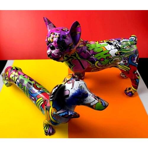 Creative Graffiti Street Art Simple Dachshund Color Dog Decor Home Entrance Wine Cabinet Office Decorations Resin Crafts