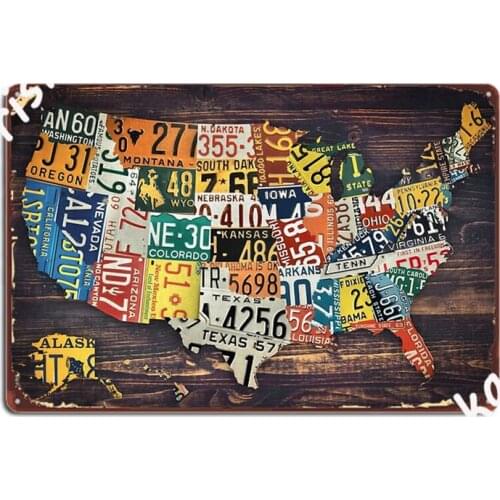 License Plate Map Of The United States Metal Signs Wall Decor Wall pub Kitchen Vintage Tin sign Posters