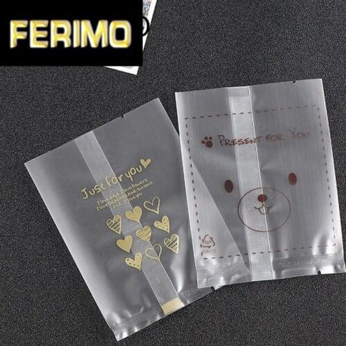 Cartoon Bear Love Heart Frosted Sealing Bag Plastic Biscuit Cookie Packaging Bags Candy Mooncake Gift Bag Wedding Party Decor