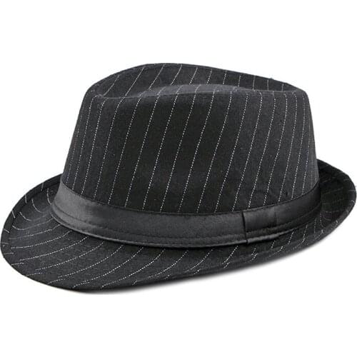 New Fashion Men Fedora Hat British Style Striped Trilby Hat Classic Retro Derby Bowler Jazz Hat Casual Grey Black Fedoras CL118
