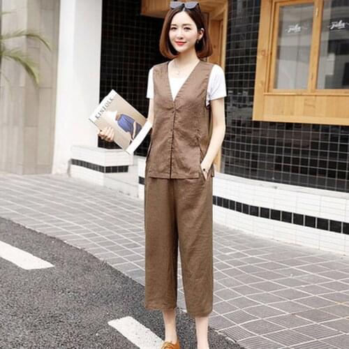 2019 summer new female slim fashion vest with wide leg pants casual foreign gas two sets of tide