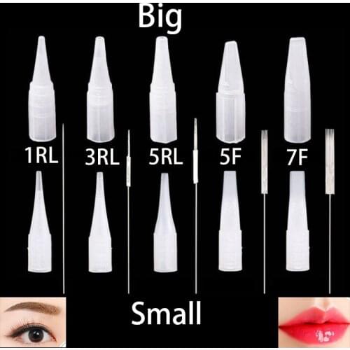 100 PCS Disposable Eyebrow Tattoo 1R/3R/5R/5F/7F Needles Caps Plastic Machine Permanent Makeup Tips Traditional Accessories