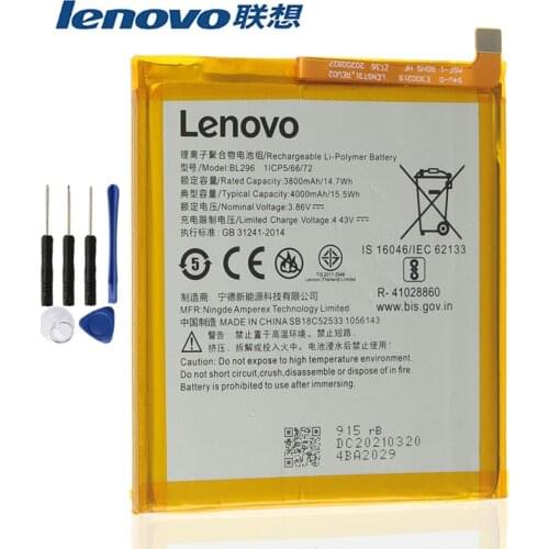 LENOVO BL296 4000mAh Original Battery For Lenovo Z6 L78121 Z6pro / Z6 pro L78051 Battery + Free Tools