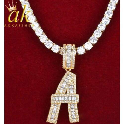 Baguette Letters Pendant Necklace With 4mm Tennis Chain For Women Double Color Zirconia Hip Hop Rock Street Jewelry