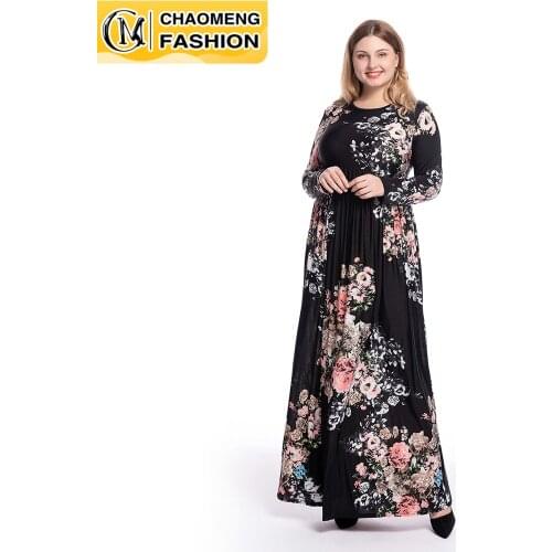 New Fashion Print Floral Long Sleeve Plus Size Muslim For Women Turkey Islamic Clothing Maxi Casual Ramadan kaftan Hijab Dress