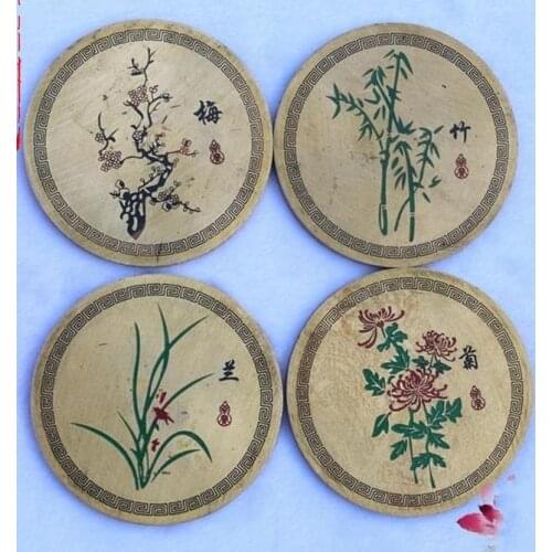 Rare old Qing Dynasty copper Carve brand statue,Mei & Lan & Bamboo & Chrysanthemum,4 pieces/pack,Free shipping