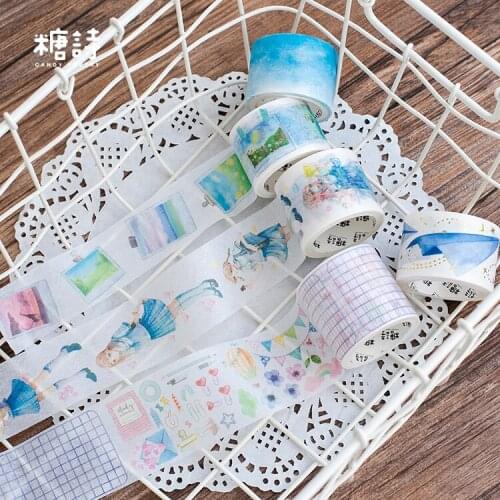Cartoon sailor suit girl paper plane photo wall blue sky travel Decoration Washi Tape DIY Planner Scrapbook Masking Tape escolar
