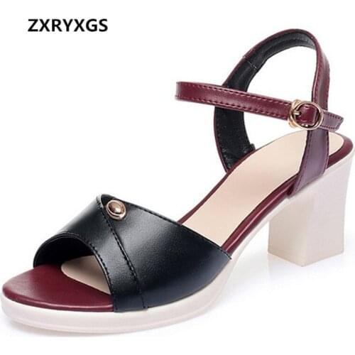 Hot Promotion 2020 New Spell Color Summer Womens Sandals Fashion Wild Comfort High Heeled Sandals Genuine Leather Sandals Shoes