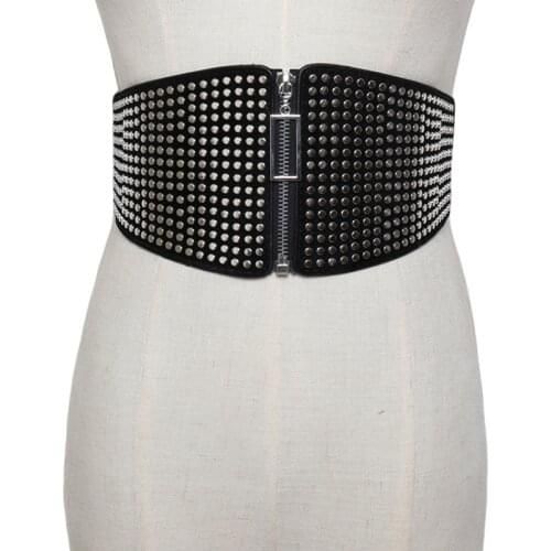 Plus Size Corset Belt Rivet Decorate Elastic Cummerbunds Wide Stretch Belts For Women Gothic Punk Waistband Dress Cinturons