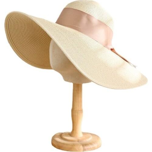 MAXSITI U Summer Wide Brim Visor Hat seaside holiday Beach Hat Women Hand Woven Fashionable Straw Hat Bowknot Sun Hat