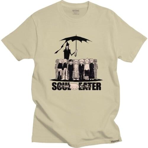 Stylish Soul Eater T-shirt for Men Short Sleeve Manga Tee Shinigami Death the Kid T Shirt O-neck 100% Cotton Tshirt Clothes