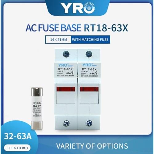 1PC RT18-63 2P 14*51mm PBT Copper Fuse Holder 500V 63A with fuse