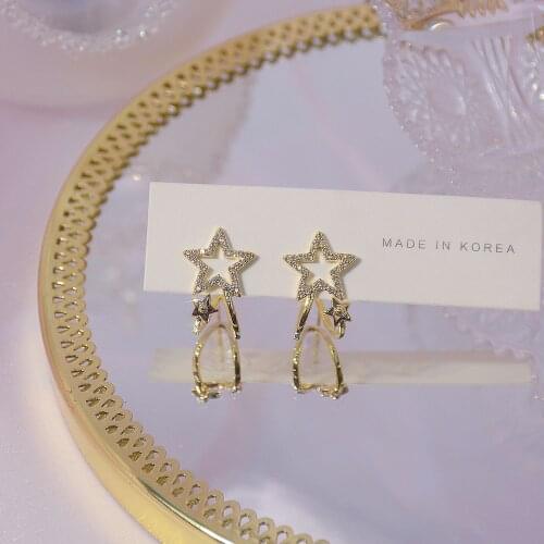 Korea Fashon Jewelry Micro-inlaid Zircon Five-pointed Star Exquisite Stud Earring Female Shine Holidy Daily Simple Earring