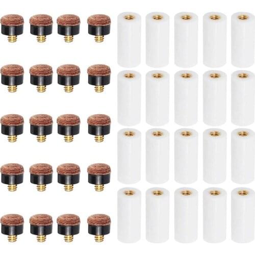 20Sets Billiard Cue Tips with Pool Cue Stick Ferrules 12mm Billiard Screw-on Tips Replacement for Nine Ball
