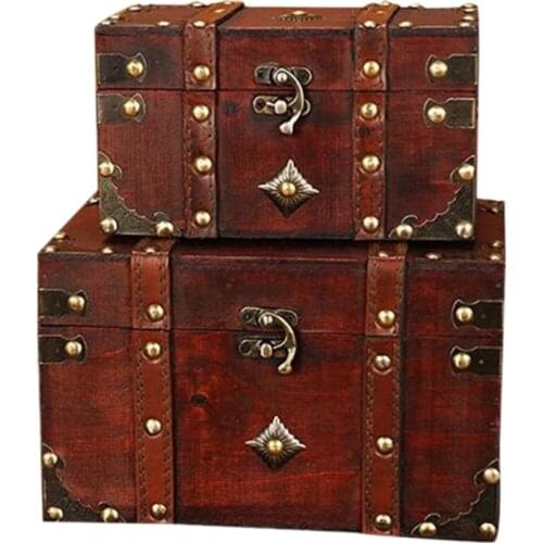 Treasure Chest Vintage Wooden Storage Box Antique Style Jewelry Organizer for Jewelry Box Trinket Box home Mask box