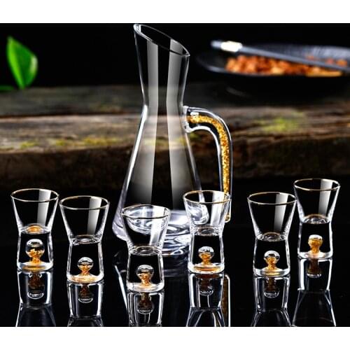 Top Grade Manual Shot Glass Decanter Set Crystal Built In 24K Pure Gold Leaf Liquor Spirits WINE DECANT ER Cups Dispenser Kits