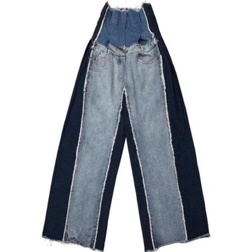 Female 2020 new color matching high waist bf wide leg trousers casual pants jeans women