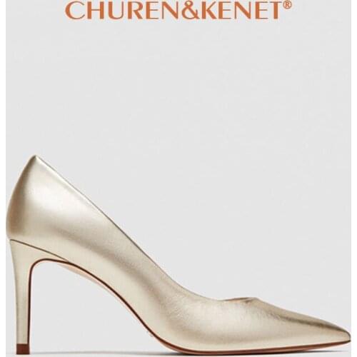 Fashion Gold High Heels Women Pumps 2021 Pointed Toe Stilettos Office Shoes Woman Solid Color 8cm High Heeled Shoes