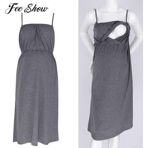 Womens Maternity Dress Sleeveless Breastfeeding Sling Pregnant Nursing Sleepwear Pregnancy Pajamas Plus Size High Waist Skirts