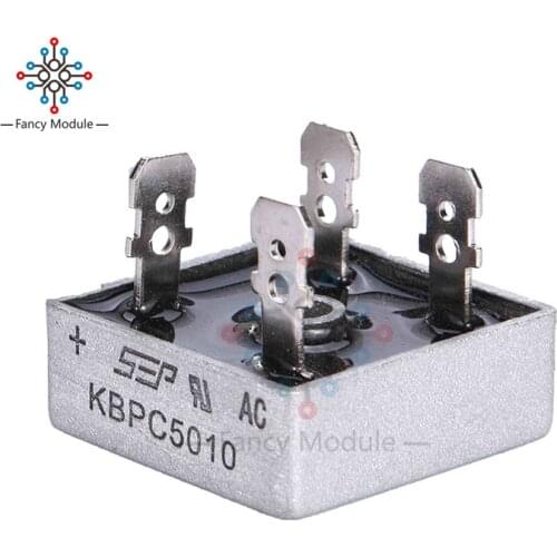 1Pcs 50A 1000V Metal Case Single Phases Diode Bridge Rectifier KBPC5010 AL