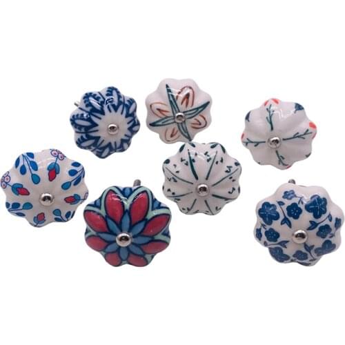 1x Blue Green Ceramic Cabinet Door Cupboard Dresser Knobs Pulls Decorative Shabby Chic Colorful Boho Bohemian Hand-painted Pulls