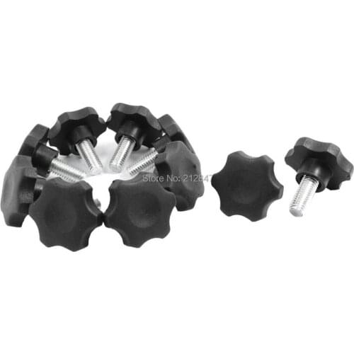 10pcs Black Plastic 40mm Head Diameter Star Clamping Knobs M10 x 20mm