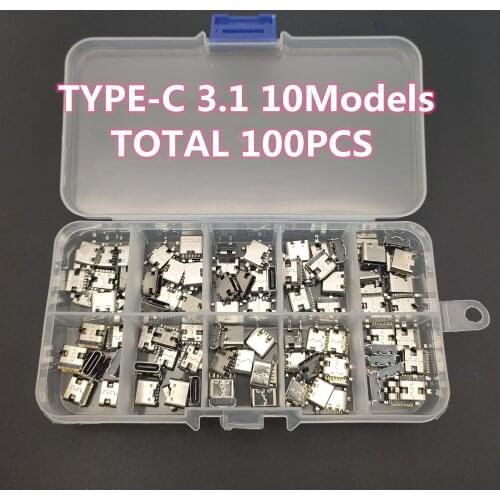 100Pcs/Lot 10Models Type-C Usb Charging Dock Connectors Mix 6Pin And 16Pin Use For Mobile Phone And Digital Product Repair Kits