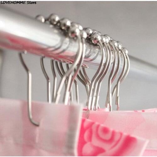 12 Pcs/lot High Quality 5 Roller Polished Satin Nickel Ball Shower Curtain Rings Balls Curtain Hooks For Bathroom Accessories