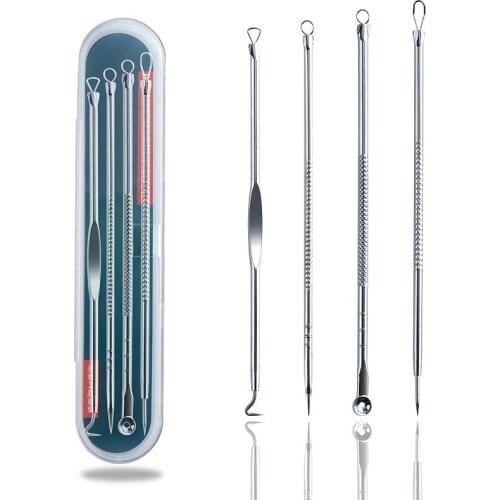 4pcs Stainless Steel Acne Removal Needles Pimple Blackhead Remover Tools Spoon Face Skin Care Tools Needles Facial Pore Cleaner