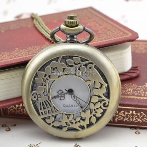 50pcs/lot DHL Free Shipping Bronze Hollow Real Pocket Watch Top Quality Watch Necklace Gift Watch Factory Price Wholesale