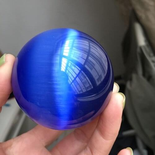 60mm Cat Eye Crystal Ball Blue Purple CatS-Eye Opal Natural Quartz Crystal Stone Ball Sphere Ornament Home Office Decor Crafts