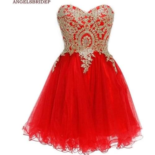 ANGELSBRIDEP Sweetheart Short Homecoming Dresses Luxury Gold Appliques Tulle Graduation Formal Party Gowns Hot Sale