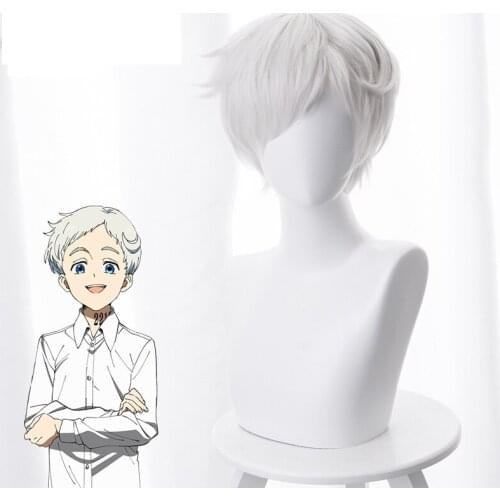 Anime The Promised Neverland Norman Cosplay Yakusoku no Neverland Silvery White Cosplay Wig + Wig Cap
