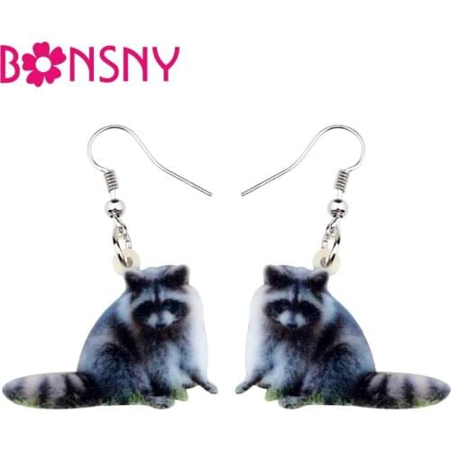 Bonsny Acrylic North American Raccoon Ringtail Earrings Drop Dangle Cartoon Cute Animal Jewelry For Women Girls Teens Gift Party