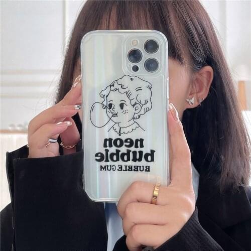 2021 TPU Phone Case For iPhone 12 Mini/11/12Pro Max XR XS Max Cute Girl Style Funda Cover For iPhone SE 7 8Plus Para Shell Case