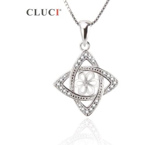 CLUCI 925 Sterling Silver Star Charm Necklaces & Pendants Statement Necklace Pendant Mounting to stick pearl DIY jewelry SP196SB