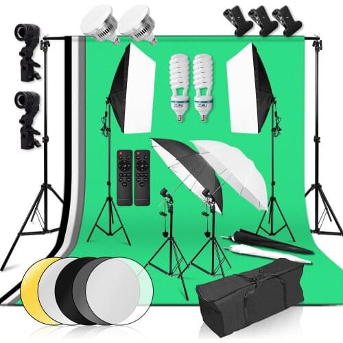 85W E27 3200K-5500K Dimmable LED Photography Light 50x70cm Softbox Umbrella Professional Studio Equipment 2x3m Background Frame