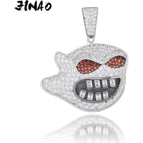 JINAO New Savage and Evil red-eyed Ghost Necklace & Pendant Hip Hop Fashion Iced Out Cubic Zircon Jewelry for Men Women Gifts