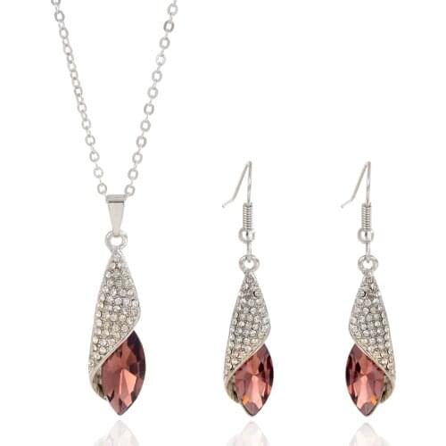 Women Jewelry Set Silver Plated Fashion Necklace Earring Aapphire Burgundy Crystal African Costume Woman Wedding Accessories