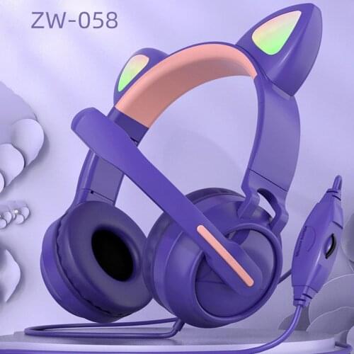 Cat Ear LED Light Kids Headphones With Mic HD Stereo Music Gaming Headset Foldable Wired Children Learning Earphones for Laptop