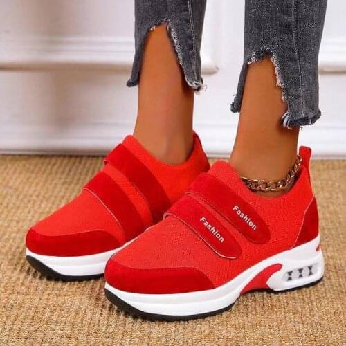 2021 Women Fashion Vulcanized Sneakers Platform Solid Color Flats Ladies Shoes Casual Breathable Wedges Ladies Walking Sneakers