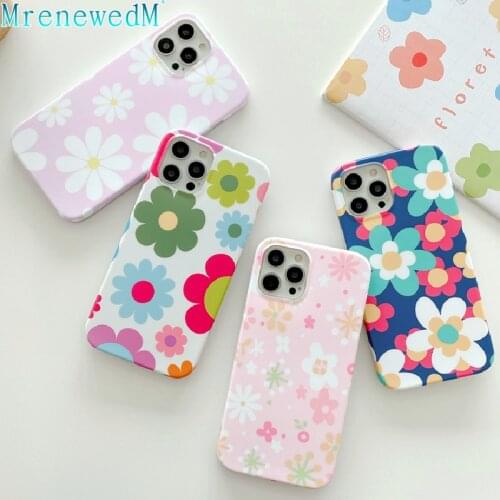 Cute Art Cartoon Flower Pattern Phone Case For iPhone 12 11 Pro X XR XS Max 12 Mini 7 8 Plus SE2 Candy Color Soft Silicone Cover
