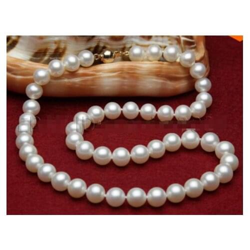 Fashion AAA+ 9-10mm white fresh water pearls necklace 17" Factory Wholesale price Women Giftword Jewelry
